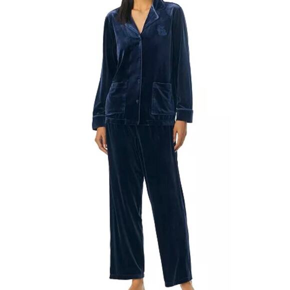 Ralph Lauren 2 Piece Velvet Button Up Pajama Set Crest Old Money Cozy Preppy XL - Picture 3 of 11